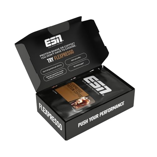 ESN Flexpresso Protein Coffee, Taster Box, 5 x 30g, Proteinpulver mit Kaffee, Protein-Kaffee mit bis zu 22g Protein je Portion - made in Germany