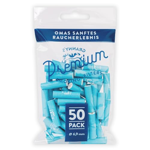 Granny's® Exclusive Aktivkohlefilter | 50x Ø 6.9 mm Filtertips | Aus veganer Kokosaktivkohle | 50 Stück in Blau | Kohlefilter für Selbstdreher