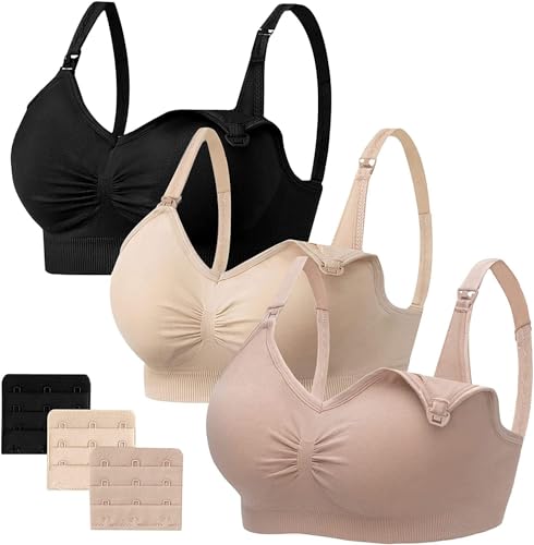 HBselect 3 Pcs Schwangerschafts Still BH Nahtloser Still-BH mit zusätzlichen BH-Verlängerungen Stillen und Schlaf Ohne Bügel für Damen