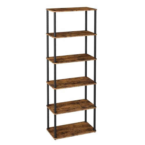 VASAGLE Superschnelle werkzeuglose Montage, Regal mit 6 Ebenen, Standregal, Aufbewahrungsregal, 23,8 x 60 x 173,4 cm, Wohnzimmer, Schlafzimmer, Küche, vintagebraun-tintenschwarz LLS166K01