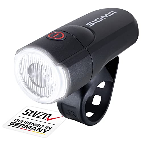 Sigma Aura 30 | LED Fahrradlicht 30 Lux | StVZO zugelassenes, batteriebetriebenes Vorderlicht | 2 Leuchtmodi | Farbe: Schwarz