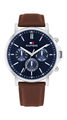Tommy Hilfiger Multi Zifferblatt Quarz Uhr für Herren mit Braunes Lederarmband - 1710585