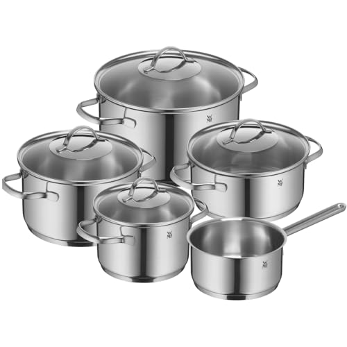 WMF Provence Plus Topfset Induktion 5-teilig, Kochtopf Set unbeschichtet mit Glasdeckel, für alle Herdarten geeignet, Induktions Töpfe Set, ohne Skalierung, Cromargan Edelstahl poliert