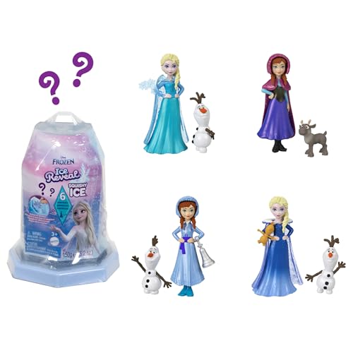 Mattel Disney Frozen Ice Reveal, kleine Puppe mit Squishy-Eisgel und 6 Überraschungen, einschließlich Freundefigur und Accessoires (Puppen können variieren) HRN77