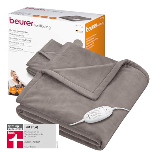 Beurer HD 75 Heizdecke, kuschelige Wärmedecke mit 6 Temperaturstufen, Sicherheitssystem und Abschaltautomatik, maschinenwaschbar, taupe, 180 x 130 cm