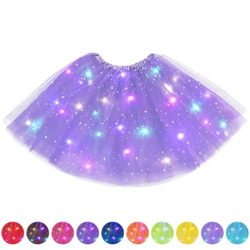 AYBUY Tüllrock Damen LED Tütü Erwachsene, Tutu mit Futter, Erwachsen Teenager Tutu Party für Fasching Karneval Ballett Dress Halloween Kostüm Karneval Motto Party, 40CM (Hellviolett)