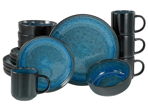 CreaTable, 20149, Serie Nordic Fjord Blue, 16-teiliges Geschirrset für 0 Personen, Kombiservice aus Steinzeug, spülmaschinen- und mikrowellengeeignet, Qualitätsproduktion