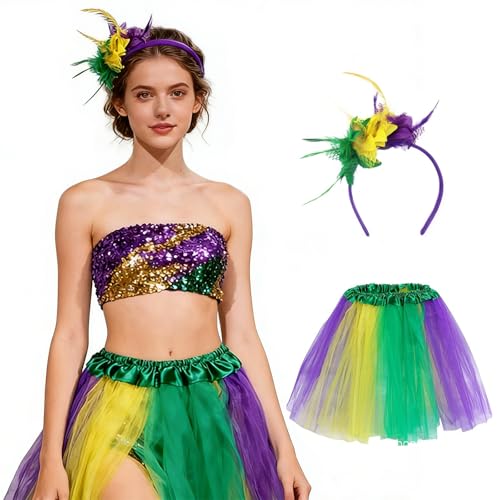 Tourima Karneval Kostüm Set Dreifarbig – Fasching Haarreif ca. 20×14 cm & Tüllrock 30 cm, Carnival Partydeko, Zirkus Deko, Faschingsdekoration, Karnevalsdekoration, Party Decoration