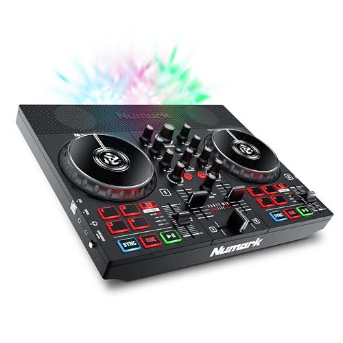 Numark Party Mix Live DJ Controller mit Lautsprechern, Lichtshow, 2 Decks, Mixer, Audio Interface und Serato DJ Lite