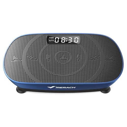 MERACH Vibrationsplatte, Leise und Kompakte Vibrationsplatte für Körperformung und Entspannung mit Komfortabler Silikonpad, LED-Display und Fernbedienung (Blau)
