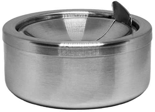 1x Aschenbecher mit Deckel aus Edelstahl 12 cm x 5,5cm | Aschenbecher für draußen und drinnen | Windaschenbecher | Klappaschenbecher | elegantes Design | WeLui