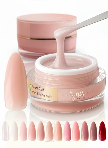 No File Aufbaugel für Gelnägel BEIGE NUDE 15ml für Profis & Anfänger als UV Gel SELBSTGLÄTTEND OHNE FEILEN · für UV & LED geeignet · pinchbar, mittelviskos · Lynis-Nailshop.de
