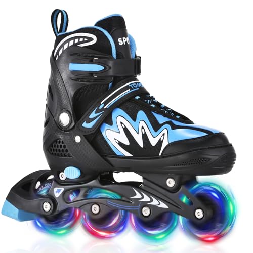 TOMSHOO Rollschuhe, Inliner Roller Skates mit 4 Größen Verstellbar, LED Rädern, Mehrere Größenoptionen, Inlineskates für Kinder Erwachsene Jungen Mädchen, Blau, S