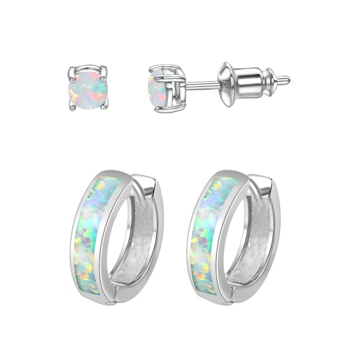 Vogem Opal Ohrstecker Creolen Ohrringe für Damen Mädchen Opal Ohrringe Set Creolen Silber Kleiner Creolen Opal Ohrringe Schmuck