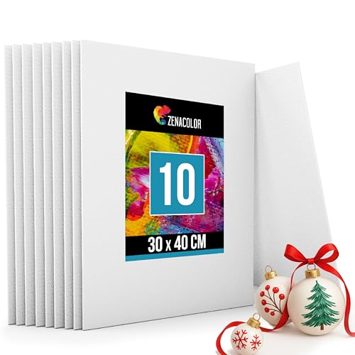 Zenacolor - Canvas Set 10 teilig - Leinwand zum Bemalen 30x40cm - Gemälde auf Leinwand, Acrylmalerei, Ölgemälde, Gouache, Aquarell - 100% Säurefreie Baumwolle.