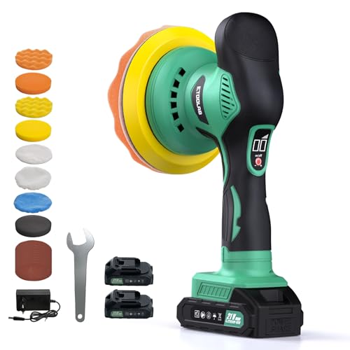 ETOOLAB Poliermaschine Auto Akku, Poliermaschine Auto Set 22 pcs, Exzenter poliermaschinen mit 2 * 2.0Ah 21V Batterie, 8 variable Geschwindigkeit, für die Autodetailing, Scheinwerfer Aufbereitung Set