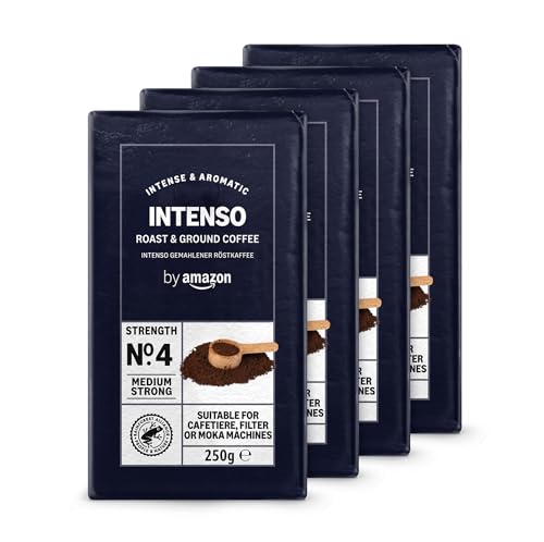 by Amazon Intenso Gemahlener Röstkaffee, 1kg (4 Packs of 250g), Rainforest Alliance-Zertifizierung