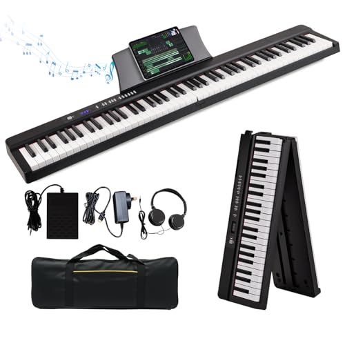 Faltbares 88-Tasten Digitalpiano, Keyboard für Anfänger | Tragbares E-Piano mit 128 Sounds & Rhythmen, 80 Demos | Dual Bluetooth, MIDI & Audio-Anschluss | Inkl. Sustain-Pedal, Netzteil & Zubehör-Set
