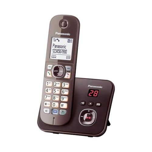 Panasonic KX-TG6821GA DECT Schnurlostelefon mit Anrufbeantworter (strahlungsarm, Eco-Modus, GAP Telefon, Festnetz, Anrufsperre) mocca-braun