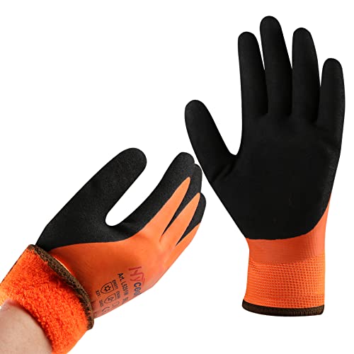 DS Safety Arbeitshandschuhe Winter Wasserdicht Thermo Warme Winterhandschuh Montagehandschuhe Grip Winterarbeitshandschuhe Arbeit Doppelbeschichte Nylon Isolierte Handschuhe Orange Größe 9 / L