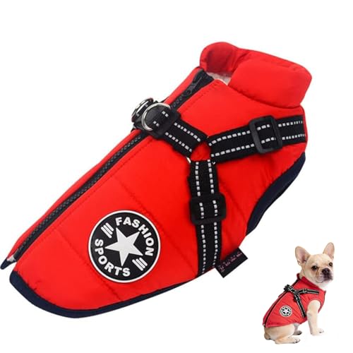 GREATRICH Wintermantel Hund Hundemantel mit Geschirr, Wasserdicht Winterjacken & Wintermäntel für Hunde Klein Wintermantel, Hundejacke Mit Reflektierenden Streifen, für Kleine Hunde 5-7kg, Rot