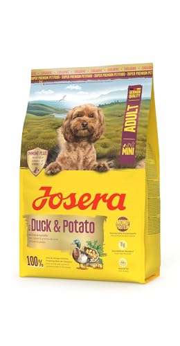 JOSERA Mini Adult Ente & Kartoffel (1 x 3 kg) | Premium Trockenfutter für ausgewachsene Hunde kleiner Rassen | getreidefrei | Kleine Kroketten | mit IMMUNE PLUS für ein intaktes Immunsystem | 1er Pack