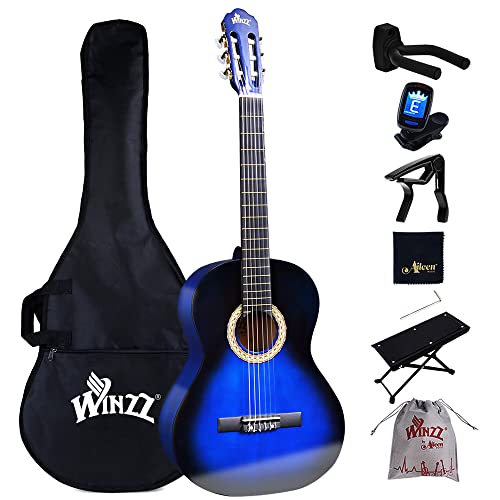 Winzz Konzertgitarre 4/4 Anfänger Set - 39 Zoll Klassische Gitarre Kit mit Nylonsaiten für Erwachsene, Kinder ab 11+ Jahre, Blau