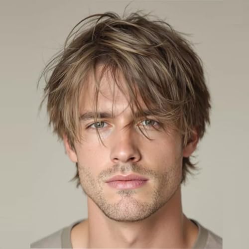 Dsimeig Herren Kurze Braune Perücke Synthetische Cosplay Party