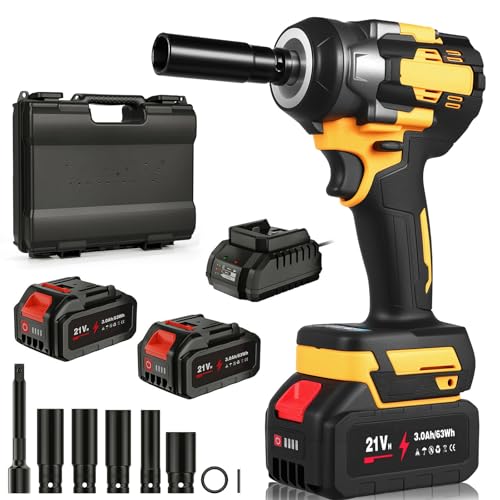 Akku Schlagschrauber 21V, 700Nm Elektrisch Drehschlagschrauber mit LED-Licht, 2x3.0Ah Batterie, 5 Stecknüssen & Verlängerung, Bürstenloser Motor 1/2