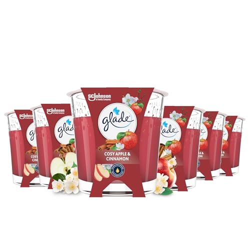 Glade Duft-Kerze im Glas, Cosy Apple & Cinnamon, bis zu 27 Stunden Brenndauer, 6er Pack (6 x 112g)