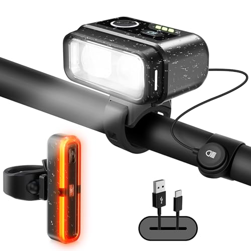 Fahrradlicht Set 100LUX, Fahrradrücklicht Mit Bremsfernlichtfunktion, Aufladbar Fahrradlampe mit 3200mAh Akku, StVZO zugelassen, IPX5 Wasserdicht Frontlicht & Rücklicht Set für Fahrrad MTB Ebike