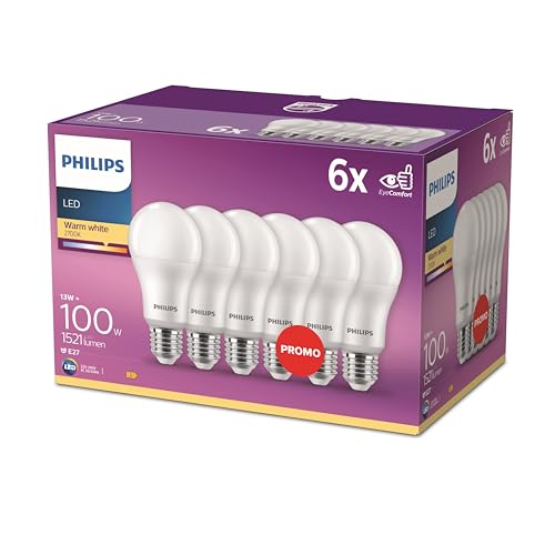 Philips LED Classic E27 Lampen 6-er Pack (100 W), matte LED Lampen mit warmweißem Licht, energiesparende Lampen mit langer Nutzlebensdauer, neue Generation