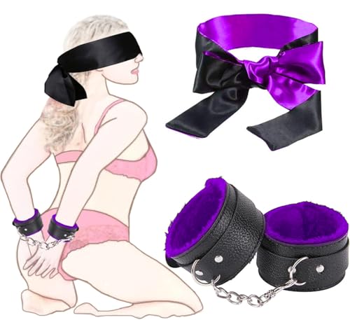 Handschellen Augenbinde für Sexspiele Bettfesseln SM Fetisch Sex Spielzeug, BDSM Augenmaske Fetich Bondage Set Fesseln Erotisches Sexspielzeug Adult Sex Toys für Paare Extrem (Lila)