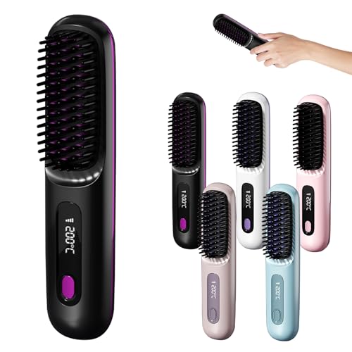 Stylingbürste Für Kurze Haare, Go Brush Pro - Glättbürste Kabellos - Tragbar & Wiederaufladbar Styling Bürste für Reisen und Täglichen Gebrauch, Haarschonendes & Langlebiges Design (Schwarz)