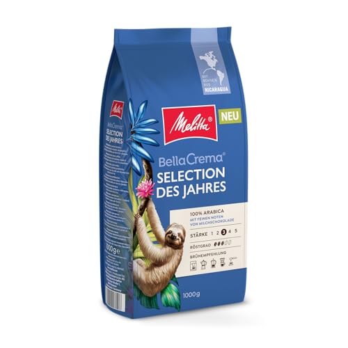 Melitta BellaCrema Selection des Jahres Ganze Kaffee-Bohnen 1kg, ungemahlen, Kaffeebohnen für Kaffee-Vollautomat, mittlere Röstung, geröstet in Deutschland, Stärke 3