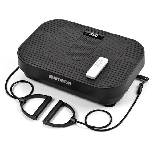 meteor Vibrationsplatte – Fitnessgerät für Zuhause mit 120 Intensitätsstufen und 5 Programmen – 3 Trainingszonen – Massage‑ und Sportgerät mit Fernbedienung und Widerstandsbändern – bis 160 kg