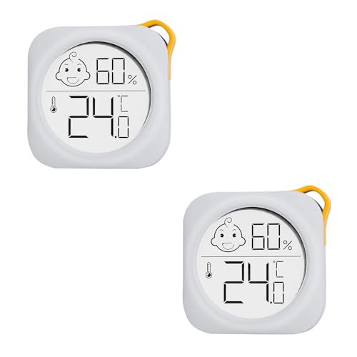 2 Stück - OPPERD Hygrometer & Raumthermometer - Kleiner Digitaler Luftfeuchtigkeitsmesser mit Präzisem Thermometer innen, Praktischer Feuchtigkeitsmesser für Schlafzimmer, Kinderzimmer, Wohnzimmer