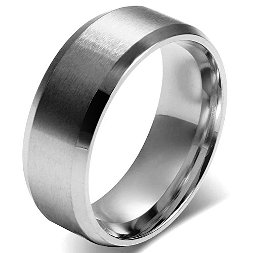JewelryWe Schmuck 8mm Herren Ring, Polished Ehe-Verlobungs Eheringe Partnerringe Edelstahlring, Silber Bandring Größe 71 mit Geschenk Tüte