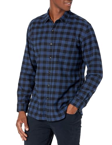 Amazon Essentials Herren Langarm-Flanellhemd, Blau Schwarz Buffalokaros, XXL
