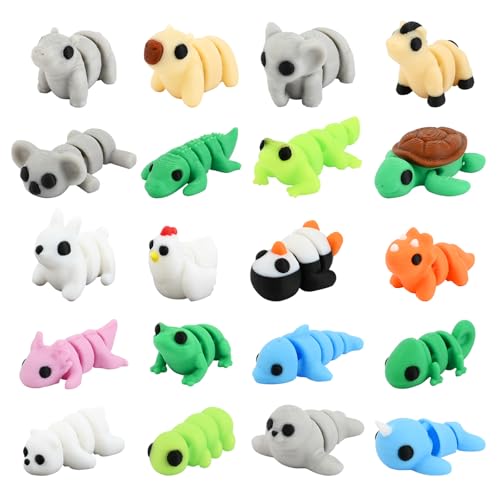 20 Stück Mini Tierfiguren Set 3D Gedruckte Bewegliche Gelenkfiguren Stressabbauen Spielzeug für Erwachsene Kinder Geburtstagsgeschenk Büro Deko Partyspielzeug Sammelbare Miniatur Tiere (A)