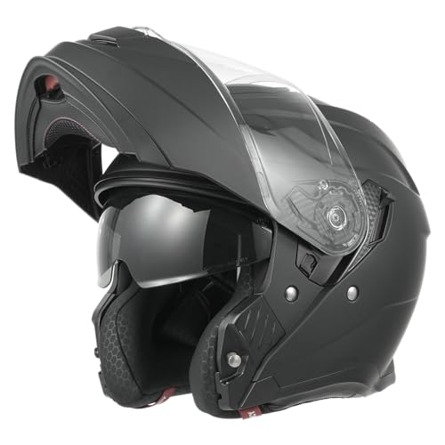 MY Motorrad Klapphelm Integralhelm 935 ,ECE 22.06 Zertifiziert Modular Helm mit Doppelvisier für Damen Herren (Mattschwarz, XS)