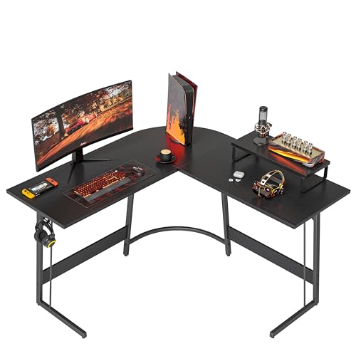 CubiCubi Gaming Tisch Eckschreibtisch 120 x 120 cm, Schreibtisch L Form für Gaming, Ecktisch Computertisch Mit Monitorständer, Platzsparend, Einfach zu Montieren Eck Tisch, Schwarz