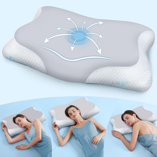 CloudÉtoile Ergonomisches Kopfkissen Memory Foam Kissen‑ 2‑in‑1, Orthopädisches Kissen für Seiten Rücken & Bauchschläfer, Nackenstützkissen Kopfkissen Seitenschläfer Hellgrau 64x38x12cm