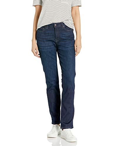 Amazon Essentials Damen Schmale Jeans Mit Geradem Schnitt und Mittelhohem Bund - Auslaufmodell, Dunkle Waschung, 42