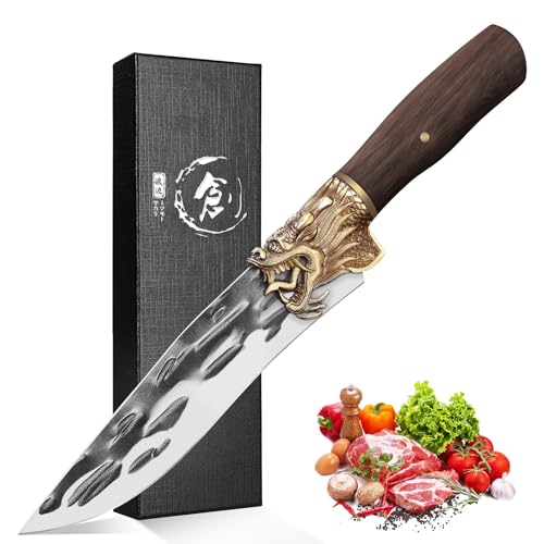Purple Dragon kochmesser Hochwertiges Küchenmesser Geeignet zum Schneiden von Fleisch, Fisch und Gemüse Chefmesser Fleischmesser mit Rosenholzgriff und Fingerschutz Geschenke für Männer