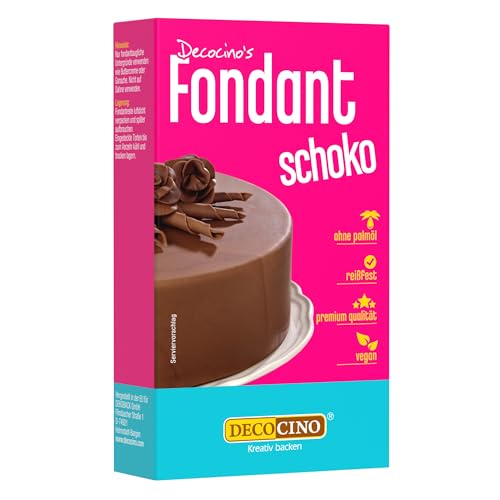 DECOCINO Fondant Schoko – 250 g – ideal zum Verzieren von Kuchen, Torten, Cupcakes – Palmölfrei & vegan