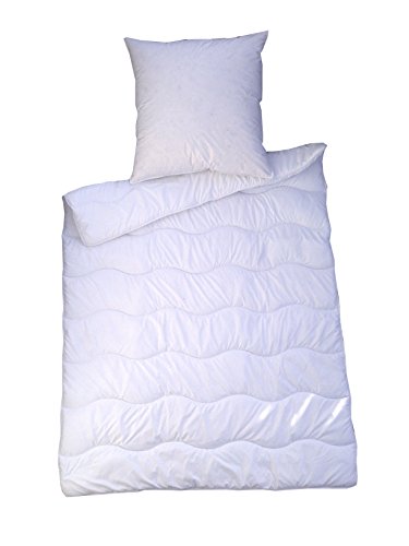 Bettenset Bettdecke und Kopfkissen 2 teilig Premium Weiss Allergiker Steppbett Steppbettdecke Bettwäsche Bettdecke 1x 135x200 cm & Kopfkissen 1x 80x80 cm Bezug 100% Polyester Füllung: Klimafaser