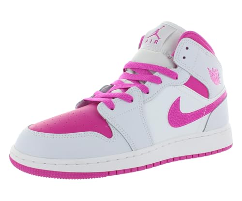 Jordan 1 Mid - Schwarz, Zementgrau, Feuerrot, Weiß, Iris Whisper/Fire Pink-White, 7 Big Kid