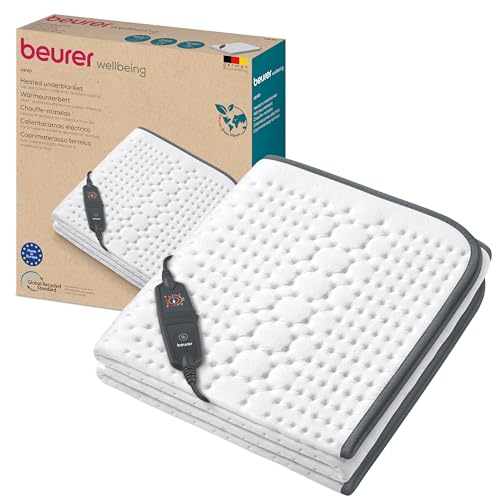 Beurer UB 60 Green Planet Wärmeunterbett, Made in Europe, Ober- und Unterseite hergestellt aus 80 % recyceltem Material, kuschelig weich, 150 x 80 cm, Abschaltautomatik, 4 Temperaturstufen, waschbar