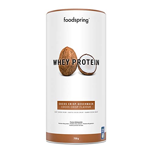 foodspring Whey Protein Pulver Kokosnuss – Mit 23g Eiweiß zum Muskelaufbau, perfekte Löslichkeit, aus Weidemilch, reich an BCAAs & EAAs - 750g